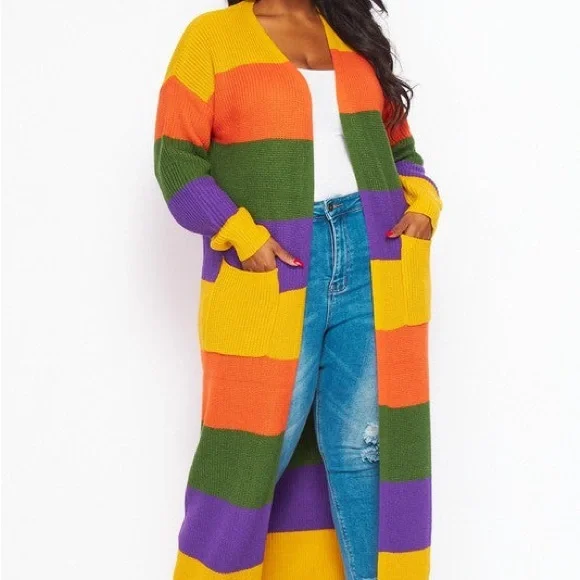 #76 Autumn Stripe Maxi Cardigan-Plus Size - Picture 5 of 6